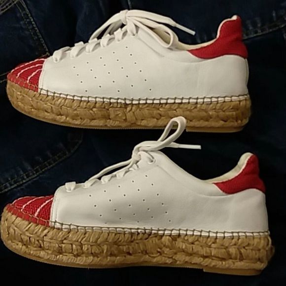 Vince Camuto leather espadrille penny2 platform shoe rubber sole women's 8.5 red - Picture 4 of 7